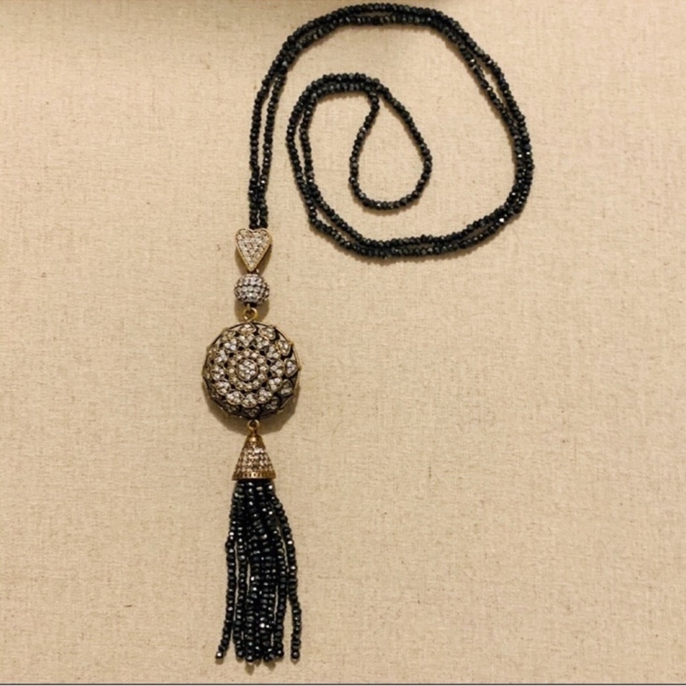 Grand Bazaar | Necklace | Pyrite CZ Sunburst Tassel Necklace - Picture 6 of 13